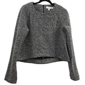 NWT Womens Gray Textured Sweater Sz L Long Sleeve Cropped Minimalist Cozy Preppy